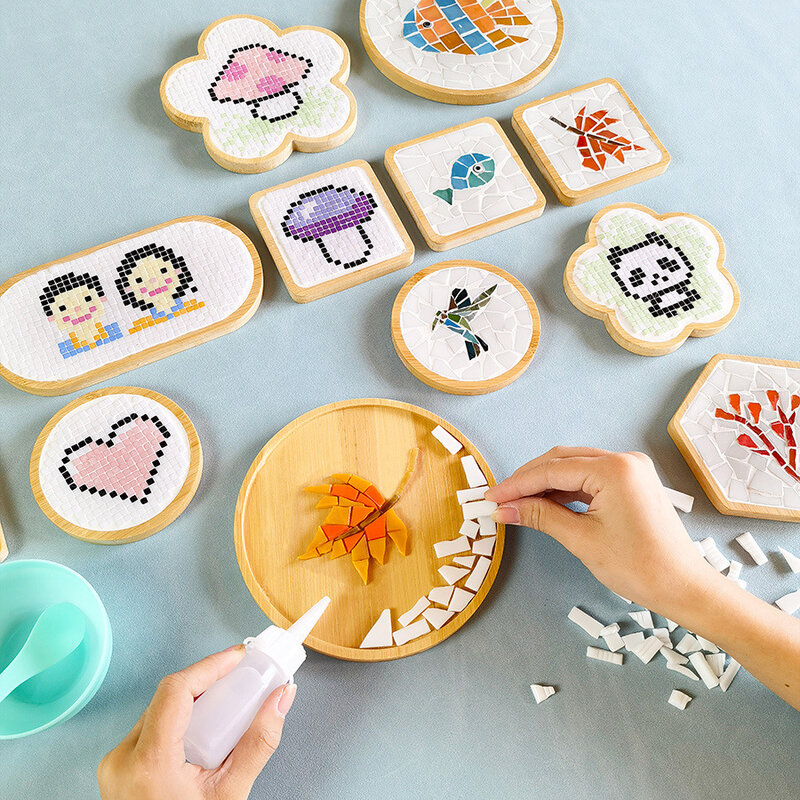 Handmade โมเสก DIY ถ้วยด้านล่างไม้ไผ่ Pad Heart Square Coaster ผู้ปกครอง-เด็ก Early Education ฟรีการสร้างของเล่นงานฝีมือ