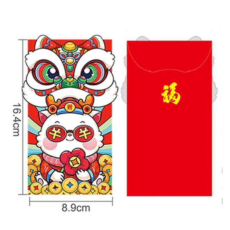 6 buah amplop merah Tahun Baru Cina amplop Tahun Naga kartun 3D saku merah tas uang keberuntungan untuk pesta Festival Musim Semi