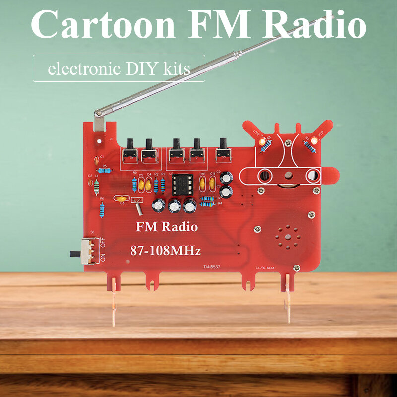 Kit rakitan Radio FM kartun, suku cadang latihan las mengajar produksi papan sirkuit elektronik DIY Saluran ganda
