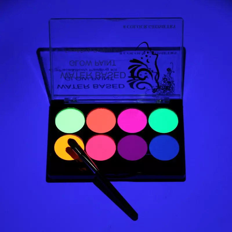 UV brilho fluorescente UV brilhante maquiagem ferramenta, 8 cores, rosto, corpo, Natal, Dia das Bruxas, festa, vestido extravagante, beleza