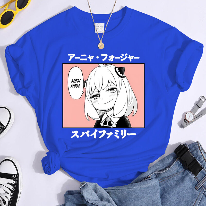 Camiseta estampada engraçada de Anya Forger feminina, unissex, solta, casual, plus size, camiseta gráfica, tops de anime, moda verão