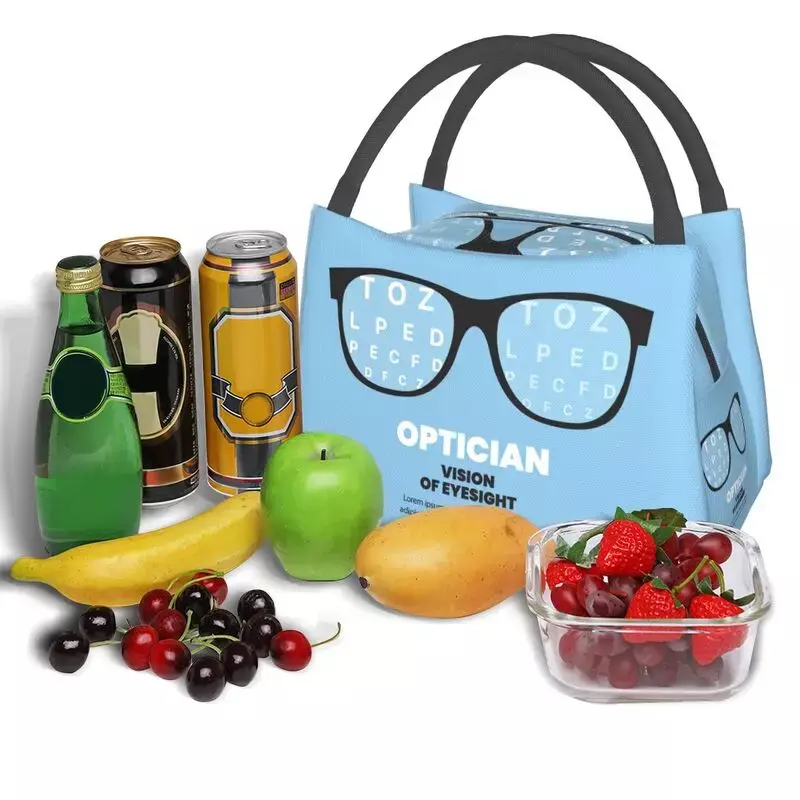 Optician Vision Glasses Resuable Lunch Box for Women Leakproof Eye Test Snellen Chart Thermal Cooler Food Insulated Lunch Bag
