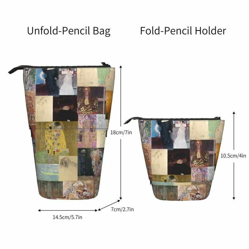 Klimt-Boîte à stylos de collage, sac à fermeture éclair pour l'école, sac de papeterie pour enfant, étui à crayons rétractable vertical