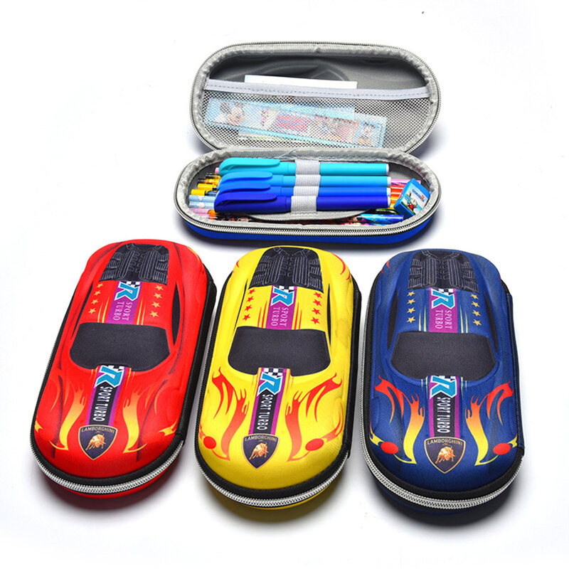 3D Racing Car Pencil Cases, Cartoons Lápis Case, Grande Capacidade, Resistente ao Desgaste, Impermeável, Com Zíper, EVA, Papelaria, Presentes
