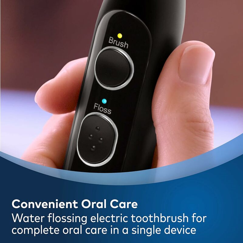 Waterpik 소닉 퓨전 2.0 전문 치실 칫솔, 전동 칫솔 및 물 치실 콤보, 블랙