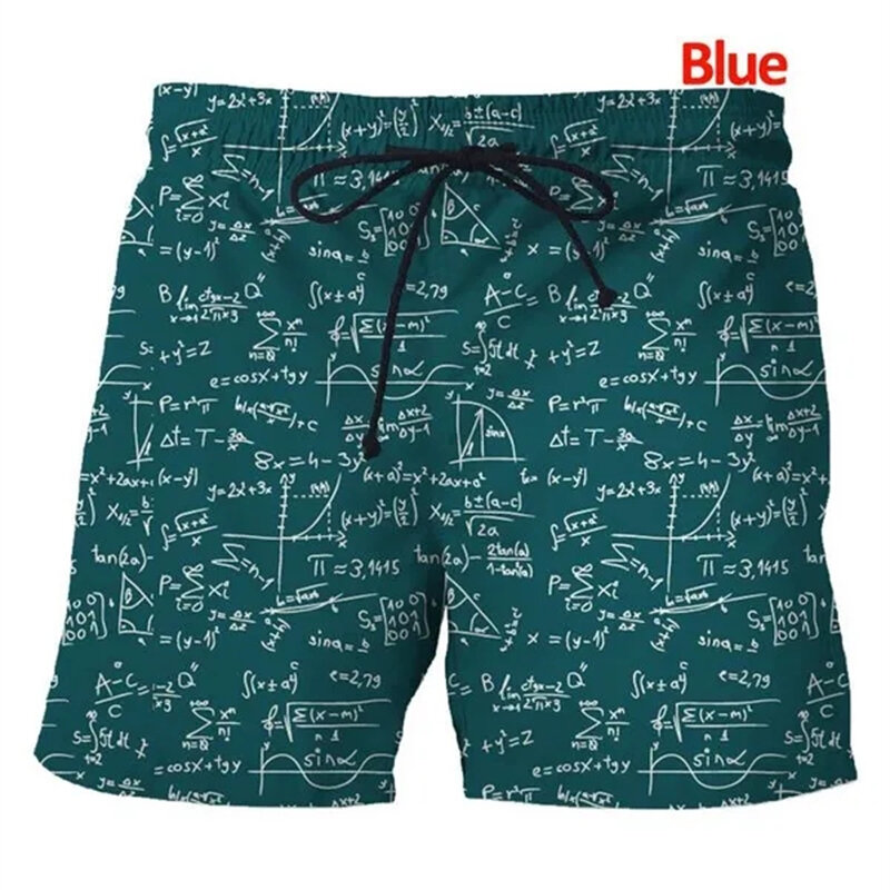 Nowe męskie duże Plus Size casualowe spodnie modne plażowe szorty z nadrukiem 3d matematyczna formuła matematyczna szorty letnie szybkoschnący