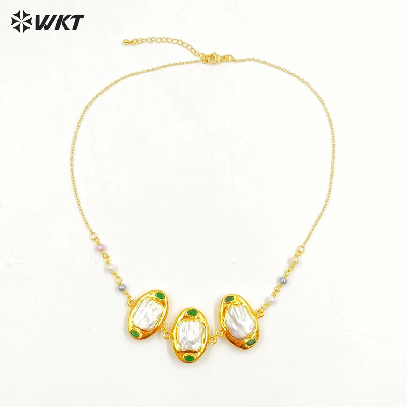 WT-JN267 neueste wunderschöne Dame Mode vergoldet dreifache Süßwasser perle handgemachte Themen Anhänger Halskette 16 Zoll lang