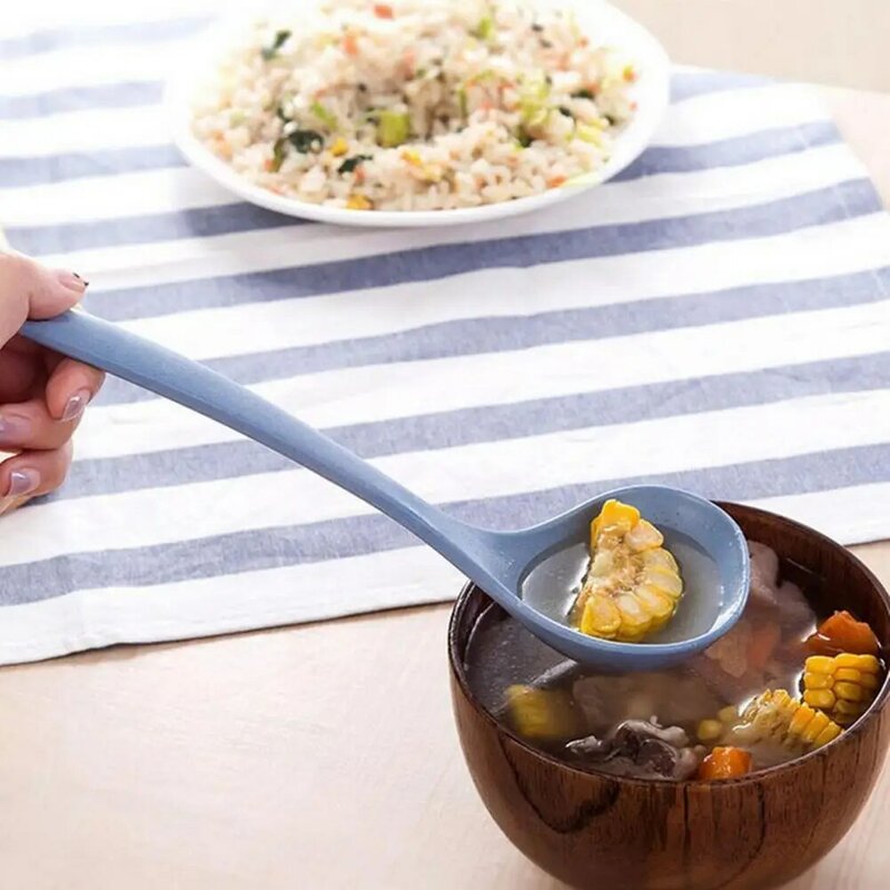 Cuchara de paja de trigo con agujero colgante, vajilla de mango de estilo nórdico, cuchara de cena gruesa, accesorios de cocina