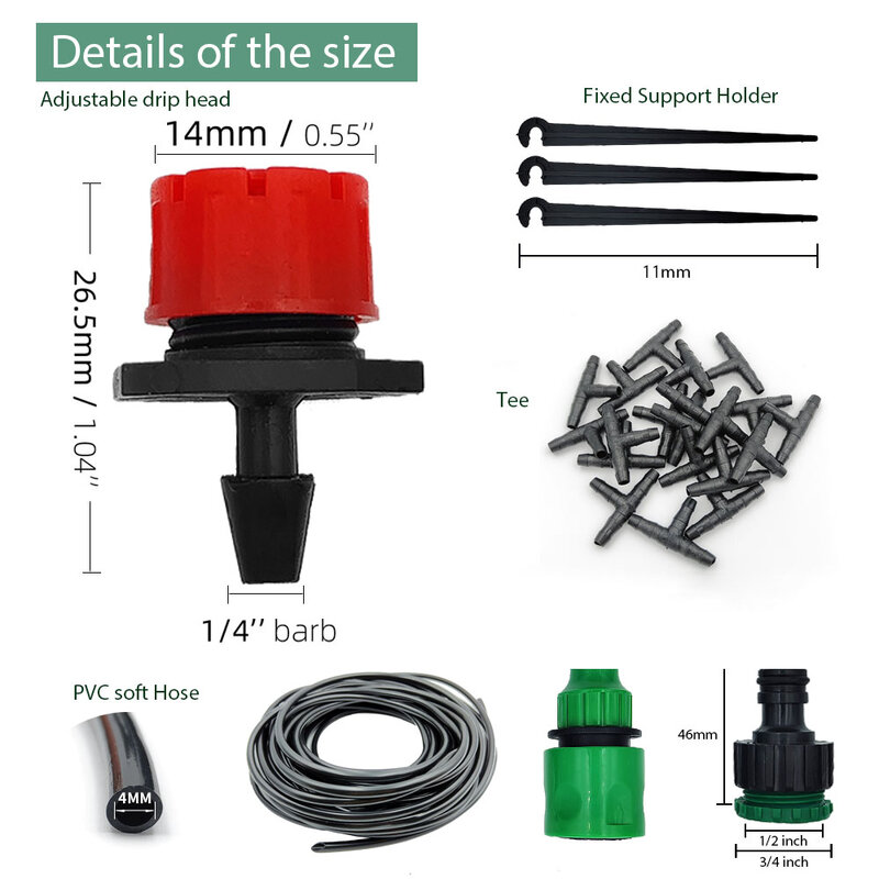 Greenhouse 5M-50M DIY Drip Irrigation System Automatic Watering Garden Hose Micro Drip Watering Kits with Adjustable Drippers