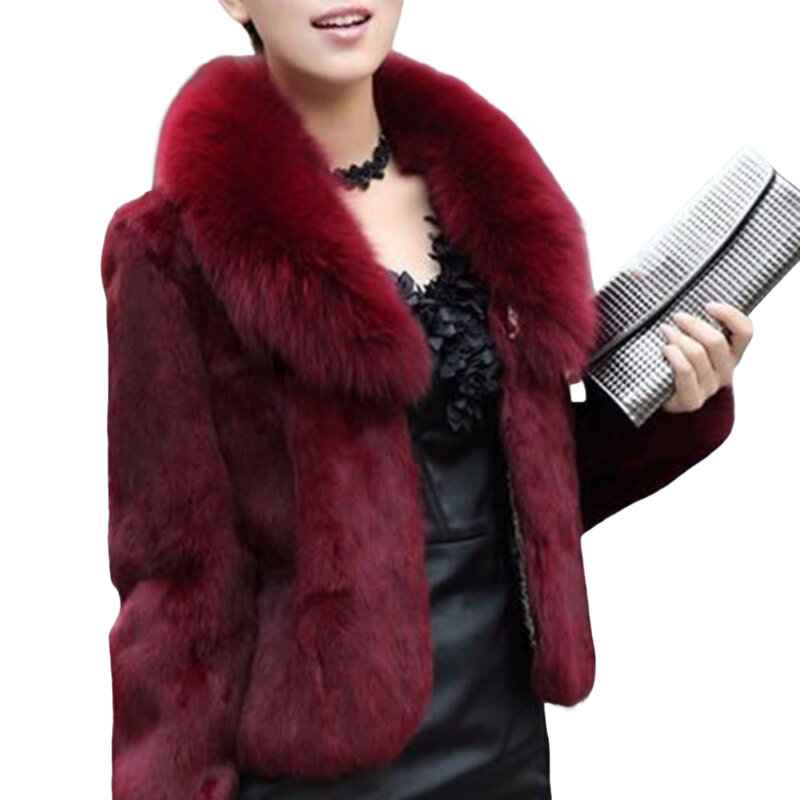 Women's Faux Fox Fur Coat Jacket Thick Warm Faux Fur Outwear with Pockets Gift for Christmas Birthday