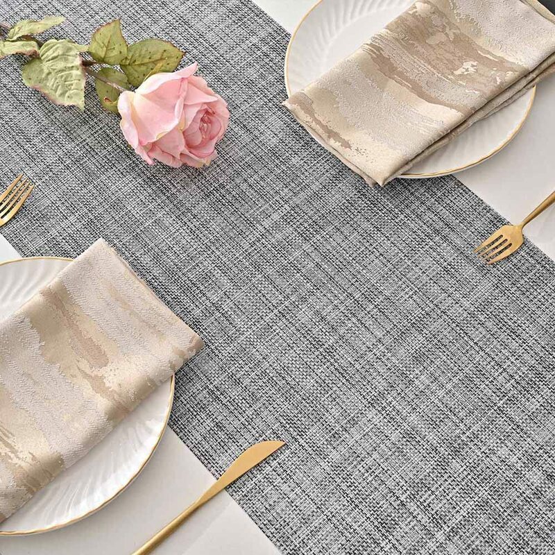 Heat-Resistant Woven Vinyl Long Tabletop, Non-Slip Washable PVC Table Runners, Easy to Clean Plastic Dresser Cover for Decor