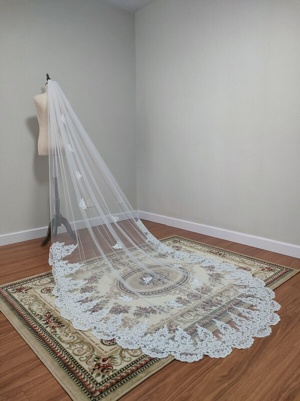 حجاب زفاف مطرزة بيضاء فاخرة ، حجاب زفاف ، اكسسوارات الزفاف ، صور حقيقية ، 3m ، 4m ، 5m