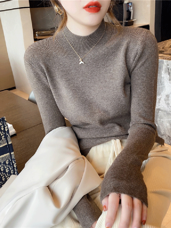 AOSSVIAO-suéter de cuello alto para mujer, Tops elásticos de punto, jerseys de manga larga, suéter de punto de fondo, 2024