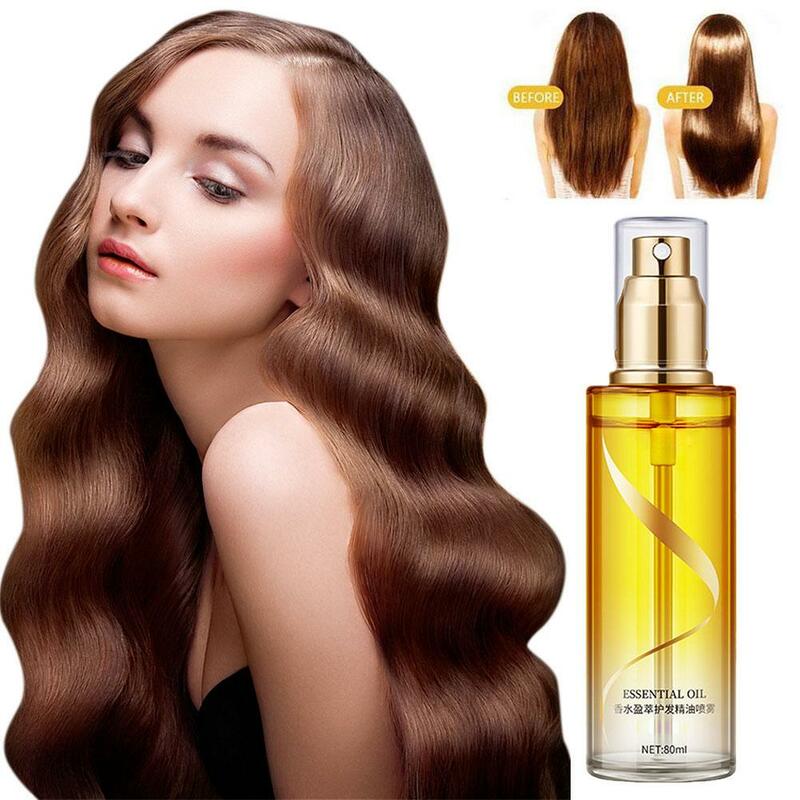 80ml Fragrance Hair Care Essential Oil Spray Repair Oil Scalp Smooth Hair Frizz Nourishment Damaged Oil Treatment Hair Nurs Q6C1