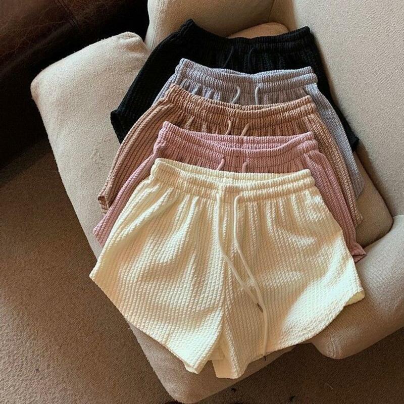 Women's Sports Shorts Summer Solid Elastic High Waist Drawstring Summer Relaxed Fit Good Touch Athletic Basic Shorts for Yoga