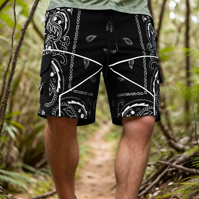 2024 Summer New Men's Casual Beach Shorts Breathable Vintage Personality Printed Shorts Hip Hop High Street Streetwear Outwear