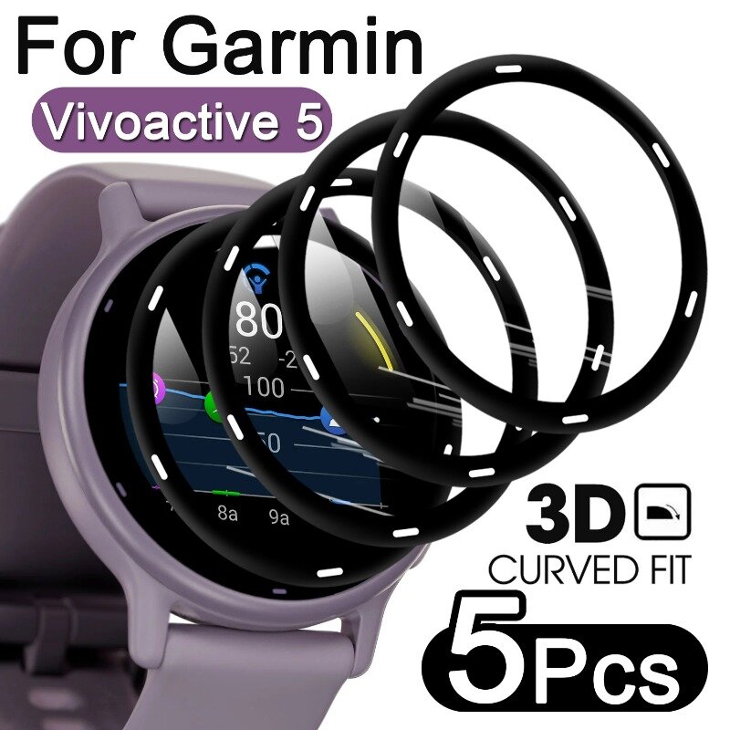 Película protetora curvada 3D para Garmin Watch, protetor de tela, anti-risco, cobertura total, não vidro, Garmin Vivoactive 5