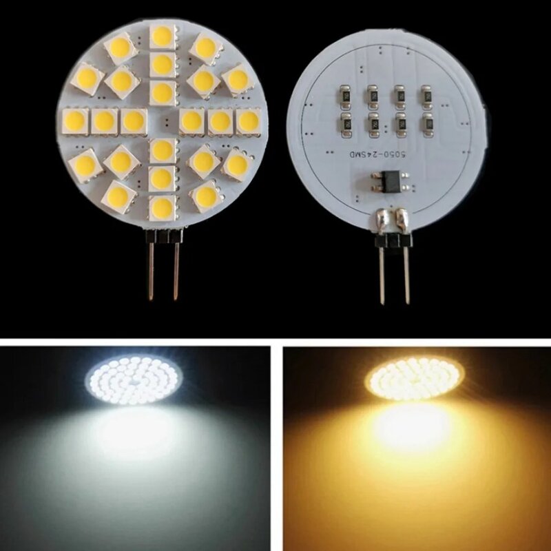Lampu Led putih/dingin, 4.8W G4 soket 5050 SMD bohlam LED pada DC 12V pengganti Halogen bi-pin 1.2W 1.8W 2.4W hangat
