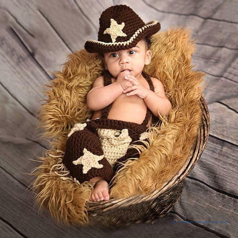 67JC التصوير الفوتوغرافي زي الملابس الكروشيه متماسكة قبعة السراويل حفاضات الزي لحديثي الولادة