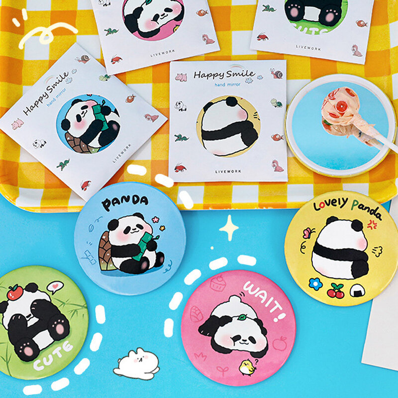 Kawaii Cartoon Panda okrągłe lustro stylowe wszechstronne przenośne wielofunkcyjne lusterko do makijażu dla kobiet dziewczyn prezenty urodzinowe