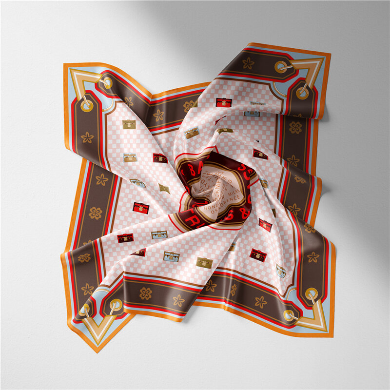 女性用シルクスカーフ,小さな正方形,21 "x 21",通気性,軽量,プリント,53cm