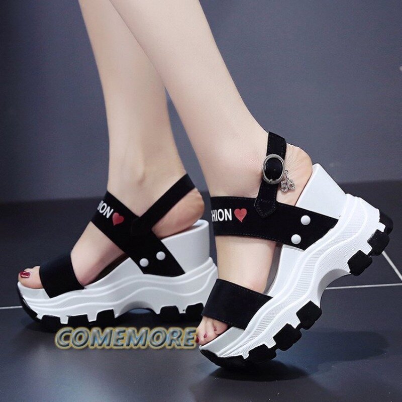 Sandalias de plataforma con cuña para mujer, zapatos cómodos elegantes con punta abierta y aumento de altura al aire libre, verano, 2024