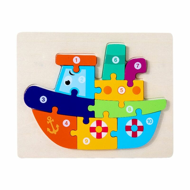 Statek dinozaur pojazd 3D w kształcie cyfry dopasowane układanki zabawki do wczesnej edukacji dzieci dzieci drewniane Puzzle zabawka gra logiczna Puzzle