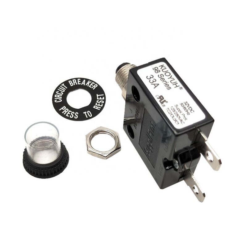 Kuoyuh 98 Serie 33A Handmatige Reset Thermische Overbelasting Protector Switch Rechte Pin Schroef Pin 3A-50A Mini Stroomonderbreker