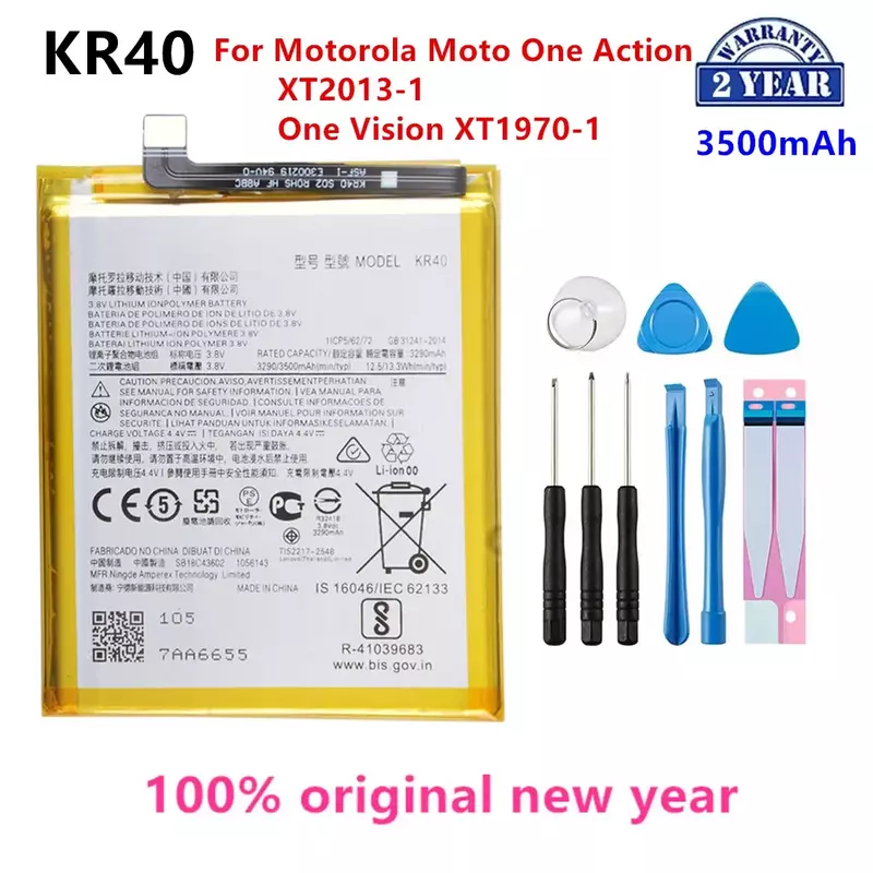 100% baterai ponsel KR40 3500mAh asli untuk Motorola Moto One Action XT2013-1 / One Vision XT1970-1 Baterai + alat