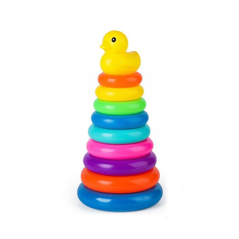 Juguete de pato amarillo Adorable para niños pequeños, torre de anillos apilables de Color, juguete para bañera, regalo para bebés, tazas apilables