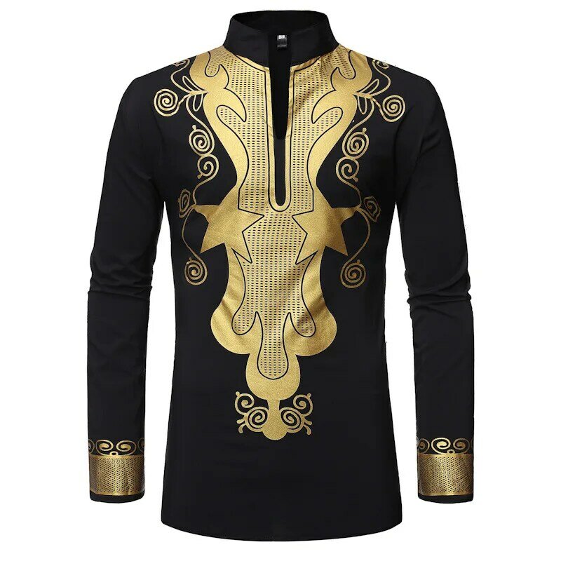 Luksusowa codzienna islamska arabska szata Abaya modna etniczny nadruk stójka młodzieżowa średniej długości bluzka 2023 muzułmańska odzież męska