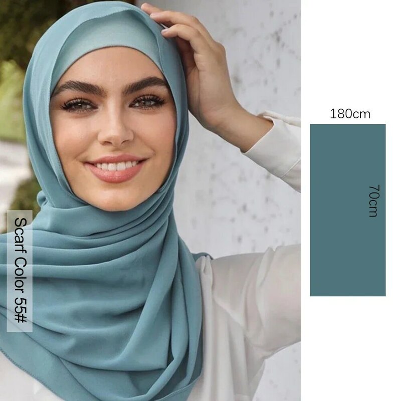 Мусульманский женский шифоновый шарф-хиджаб, мягкий материал, тяжелый шифоновый хиджаб, шарфы, 56 цветов, однотонный платок