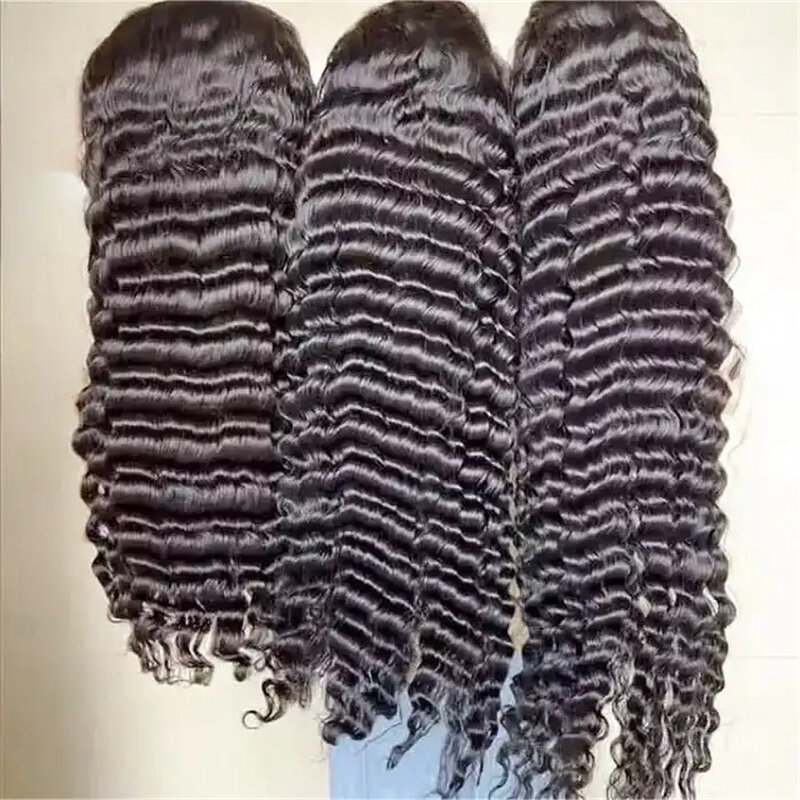13x4 Black lace front human curly hair wig deep wave