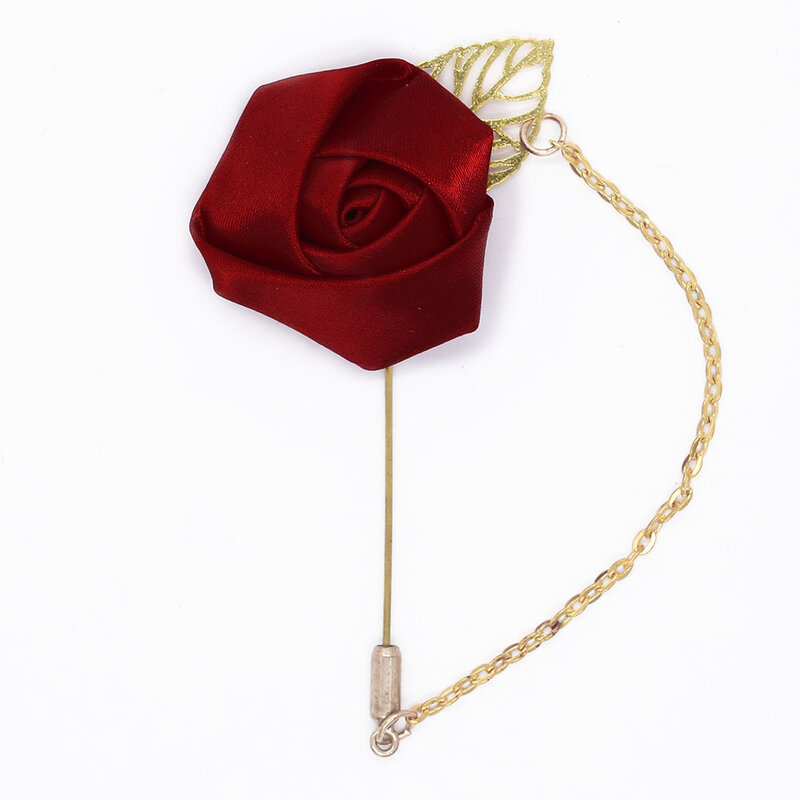Burgundowe Boutonnieres akcesoria ślubne dla pana młodego stanik przypinki na klapę wstążkowa róża kwiat damski broszka dziurka na guziki Mariage dekoracja balu