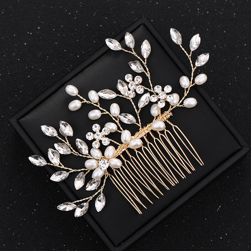1pc bridal headdress handmade pearl crystal hair comb wedding styling accessories fashion insert comb hair accessories