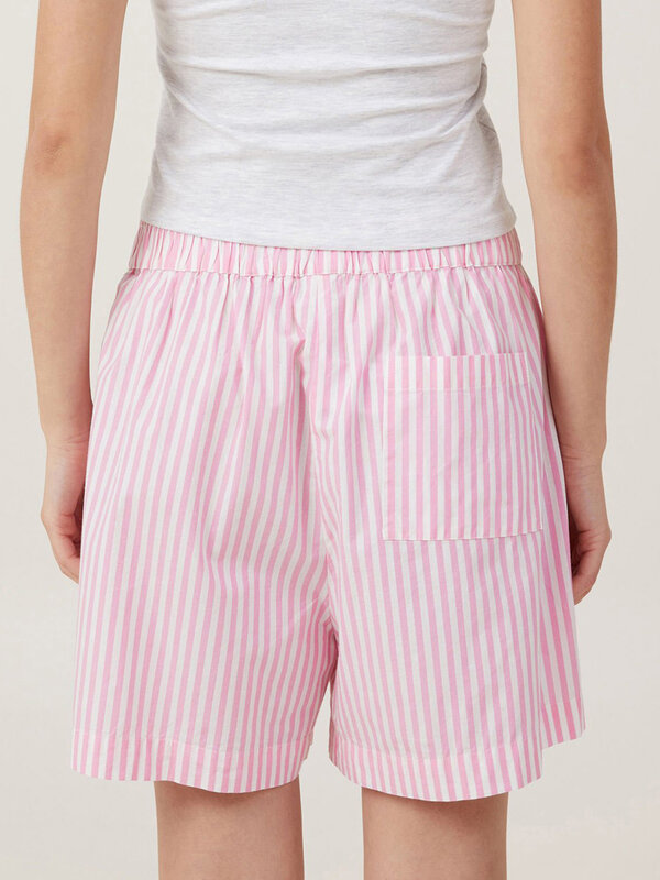 Pantalones cortos con estampado a rayas para mujer, Shorts holgados con cintura elástica y decoración de botones, con bolsillo trasero, informales, para verano