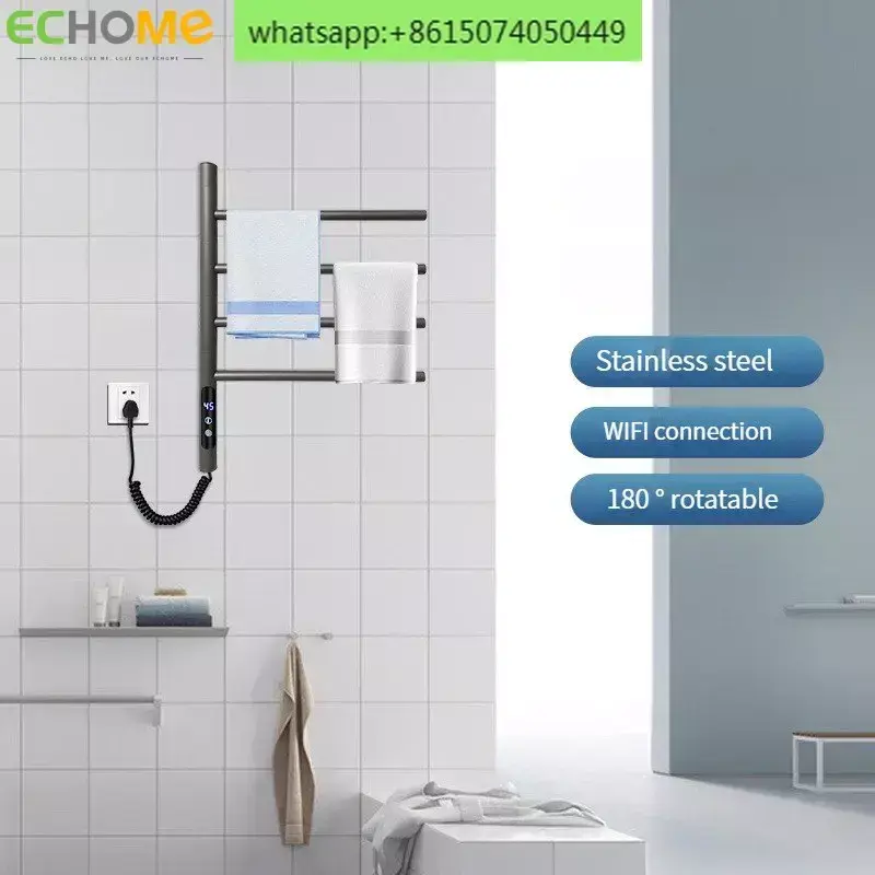 ECHOME WIFI Electric Towel Rack 180° Rotating Towel Warmers Punch-Free Stainless Steel Heating Dryer Rack Bathroom Accessories