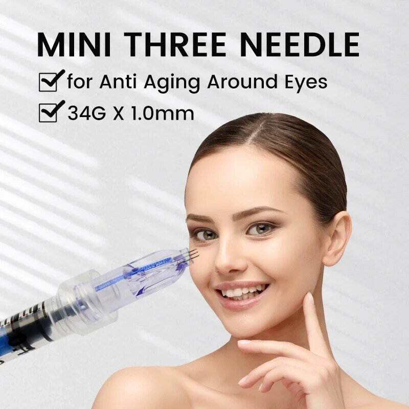 Mini tres agujas para ojos y cuello, microagujas nanosuaves, antienvejecimiento, cuidado de la piel Facial, piezas de herramientas, 34G, 1,0mm, 1,2mm, 1,5mm