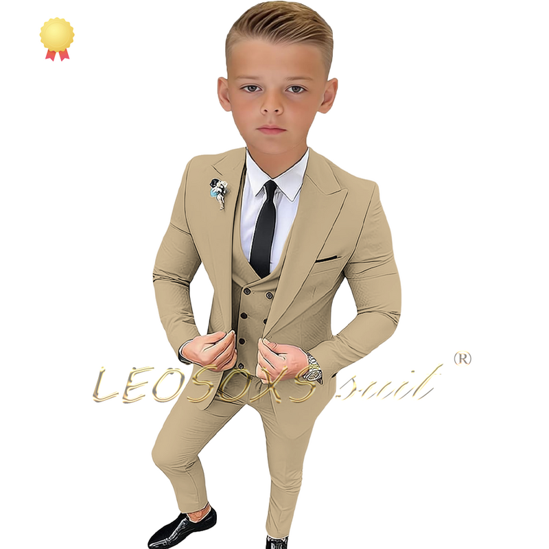Boy's khaki suit wedding tuxedo 3-piece set, children's suit from 3 to 16 years old, wedding holiday celebration suit