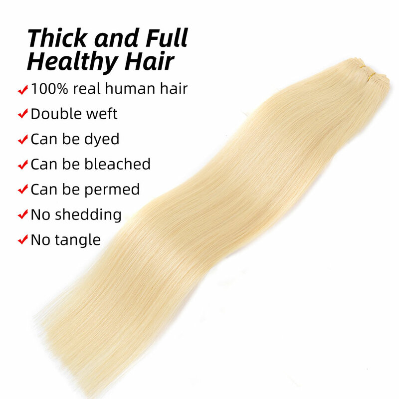 Straight Human Hair Weaves Brazilian Remy Human Hair Bundles Sew In Weft Extensions Straight Blonde 50g 12"-24" Natural Hair