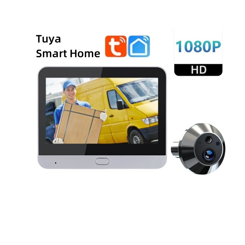Tuya-Smart Peephole Vídeo Câmera de Porta, Segurança WiFi, Áudio 1-Way, Visão Noturna, 4.3 "Vídeo HD, 1080p