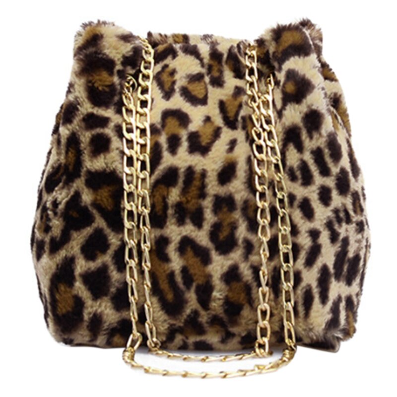 Популярная Повседневная модная сумка с леопардовым принтом, плюшевая сумка-мессенджер, зимняя сумка-мешок на цепочке через плечо