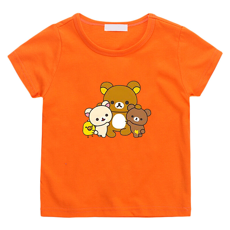 Kawaii Rilakkuma หมีพิมพ์เสื้อยืดเด็กหญิง100% ฤดูร้อน Tee เสื้อการ์ตูนลำลองขาสั้นเสื้อ