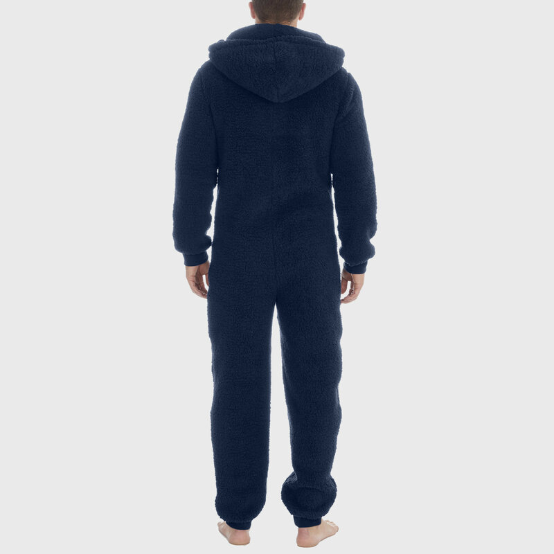 Winter onesie pajamas Men Artificial Wool Long Sleeve Pajama Men's Hooded Jumpsuit Pajamas Warm 1 Piece Suit Fleece On Sleepwear