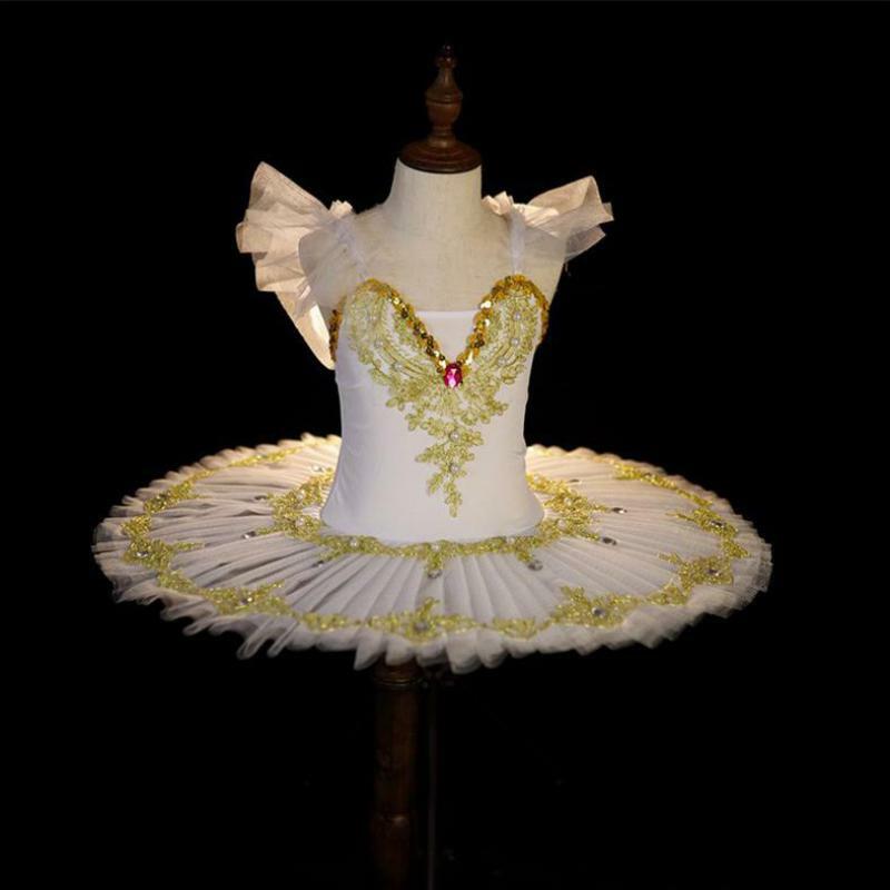 Balet Tutu Anak Perempuan Profesional Kostum Tari Danau Angsa Putih Pertunjukan Anak Balerina Pancake Tutu Gaun Balet Anak Perempuan