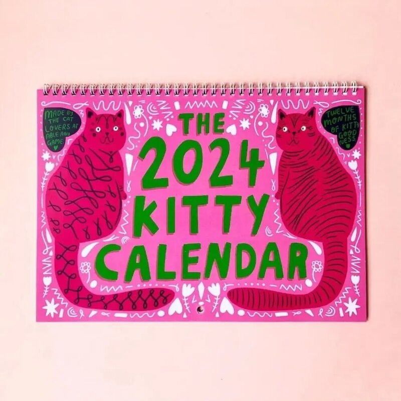 Новогодние подарки 2024, кошки, календарь, забавное настенное украшение, расписание времени, странные кошки, календарь, бумага 2024 планировщик на стену Home