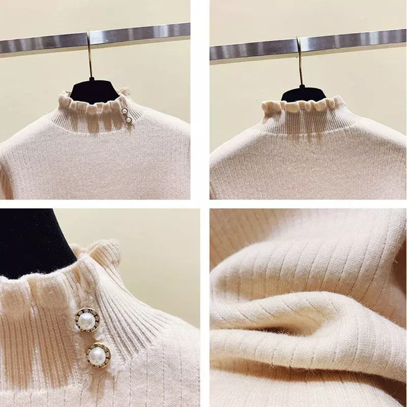 Nowy jesienno-zimowy damski sweter z golfem w stylu Vintage wysokiej jakości zagęszczony ciepły podszycie polarowe z norek dzianinowe swetry E29