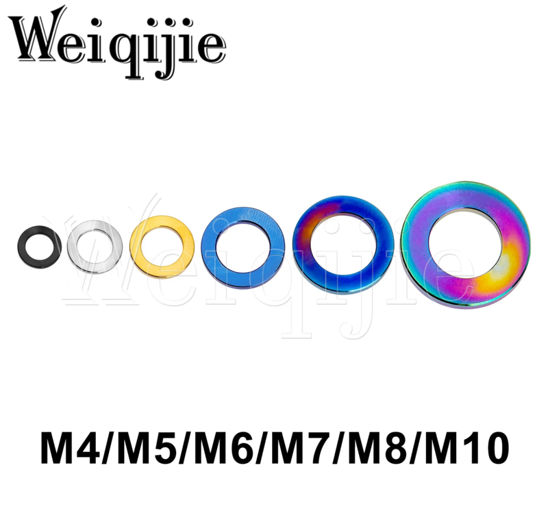 Weiqijie arruelas de titânio, espaçador plano para bicicleta, motocicleta, carro, M4, M5, M6, M7, M8, M10, DIN912, 10 peças por lote