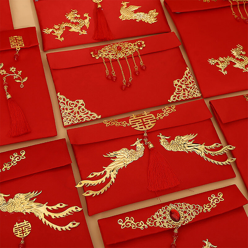 1pc chiński nowy rok 2024 czerwona koperta szczęśliwe pieniądze torba tekstura sztuczny jedwab wizyty krewnych nowy rok czerwona koperta dla Chin