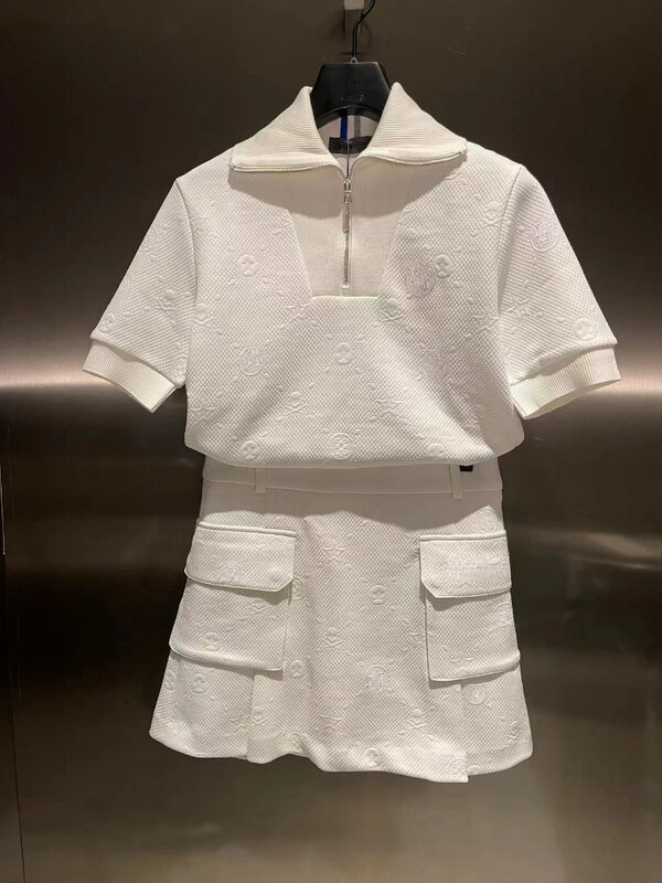 24 nowe G odzież golfowa damska odzież sportowa na świeżym powietrzu Slim Zipper klapy krótki sukienka z rękawami odzież damska,